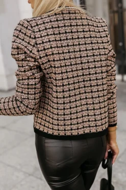 ŻAKIET COCO W KRATĘ KARMELOWO-CZARNY