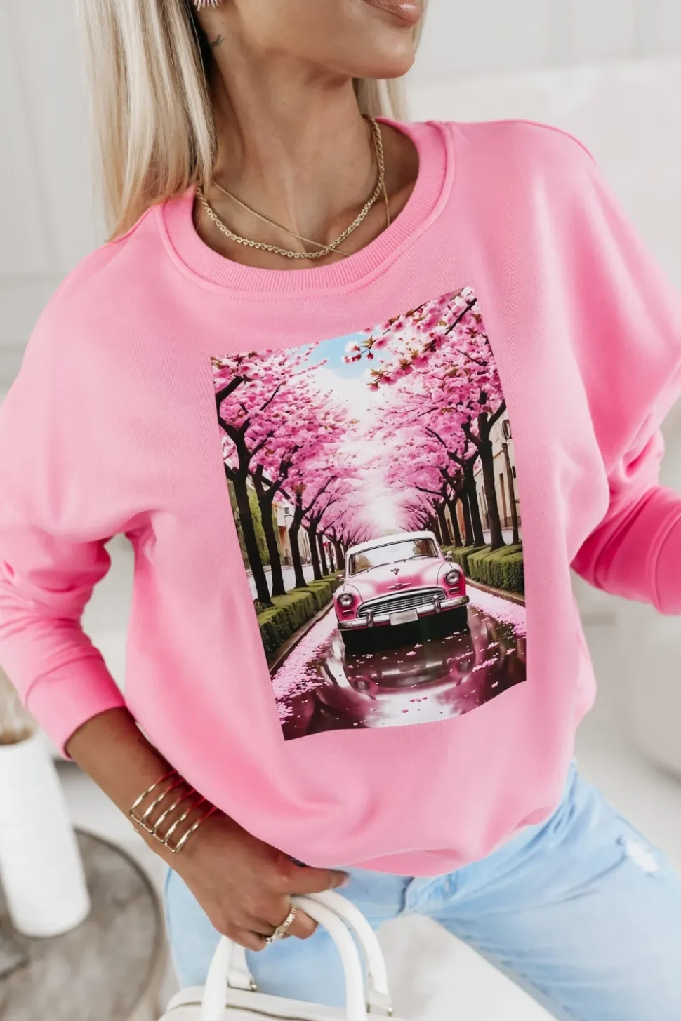 BLUZA BAWEŁNIANA AUTKO KWIATY ŁOSOSIOWA