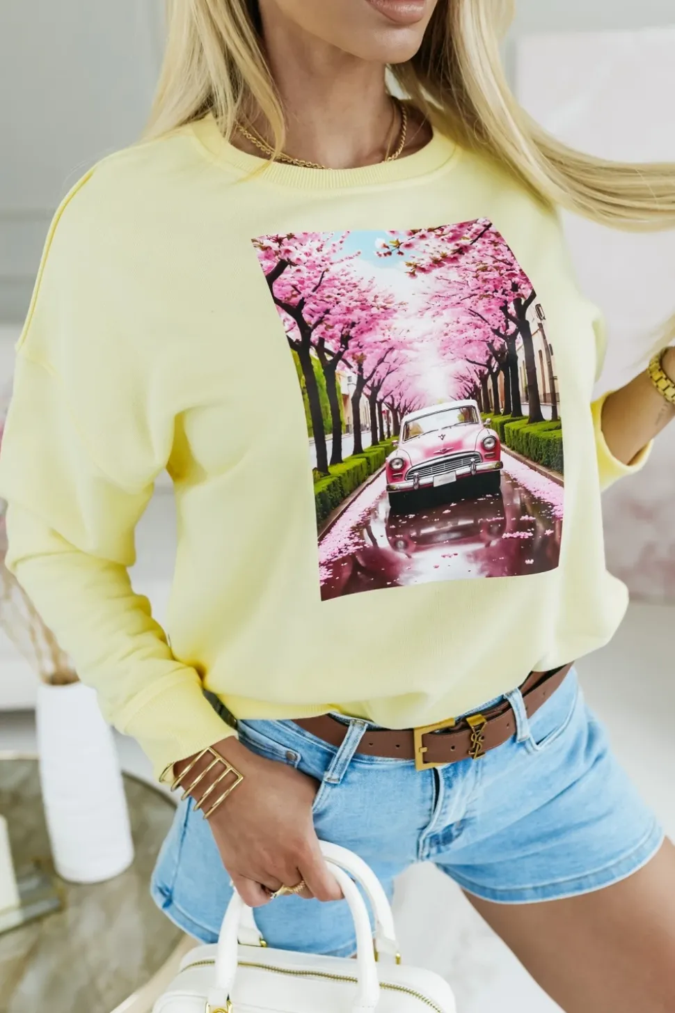 BLUZA BAWEŁNIANA AUTKO KWIATY ŻÓŁTA