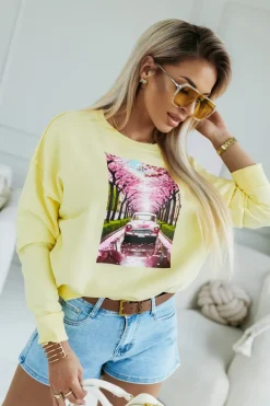 BLUZA BAWEŁNIANA AUTKO KWIATY ŻÓŁTA