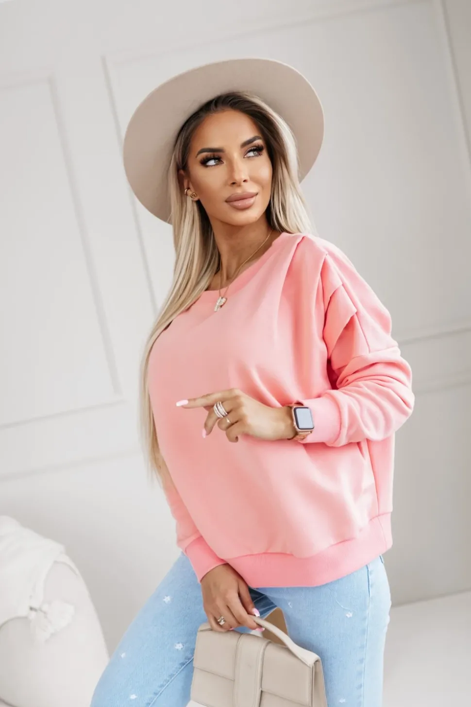 BLUZA BAWEŁNIANA HANA Z MARSZCZENIAMI NA RAMIONACH MORELOWA