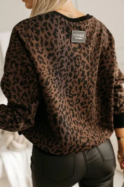 BLUZA BAWEŁNIANA JOLIE Z MOTYWEM PANTERKI BRĄZOWO-CZARNA
