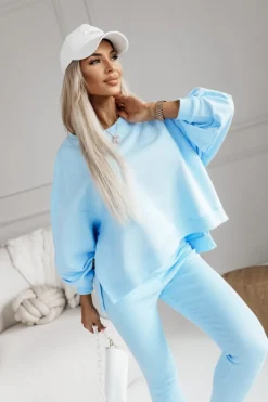 BLUZA BAWEŁNIANA MERRY OVERSIZE ASYMETRYCZNA Z ROZCIĘCIAMI PO BOKACH BŁĘKITNA