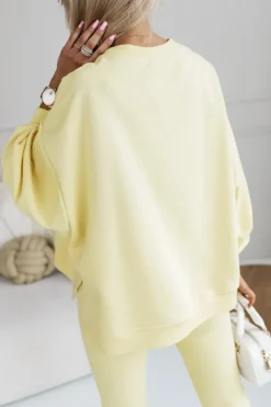 BLUZA BAWEŁNIANA MERRY OVERSIZE ASYMETRYCZNA Z ROZCIĘCIAMI PO BOKACH ŻÓŁTA