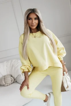 BLUZA BAWEŁNIANA MERRY OVERSIZE ASYMETRYCZNA Z ROZCIĘCIAMI PO BOKACH ŻÓŁTA