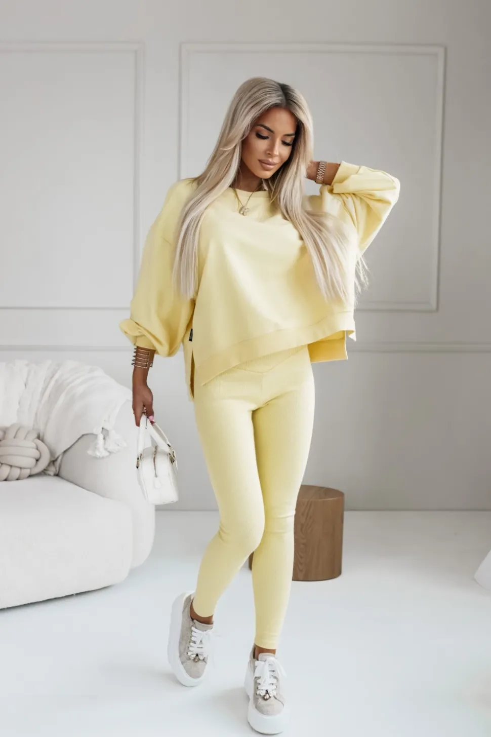 BLUZA BAWEŁNIANA MERRY OVERSIZE ASYMETRYCZNA Z ROZCIĘCIAMI PO BOKACH ŻÓŁTA