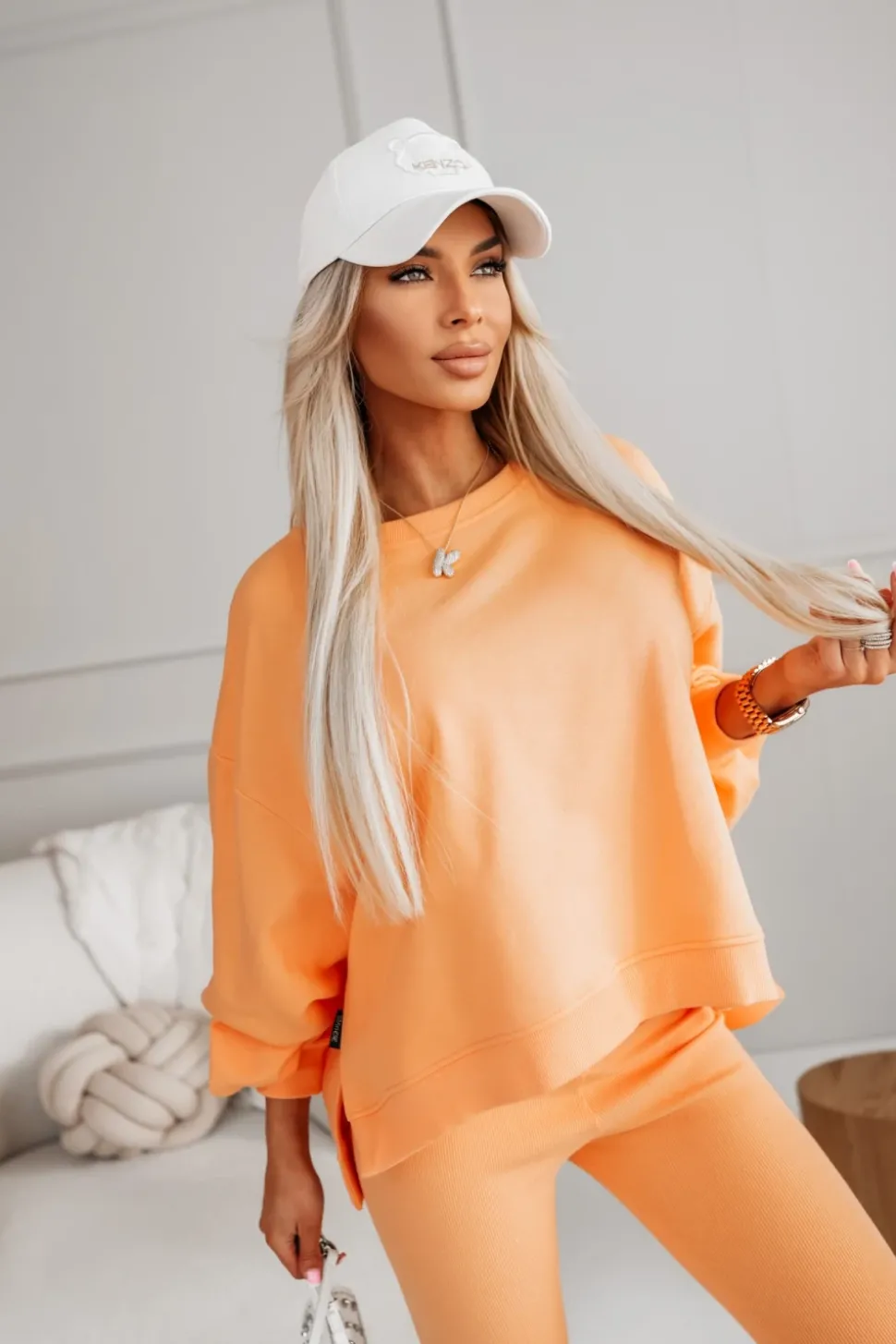 BLUZA BAWEŁNIANA MERRY OVERSIZE ASYMETRYCZNA Z ROZCIĘCIAMI PO BOKACH POMARAŃCZOWA