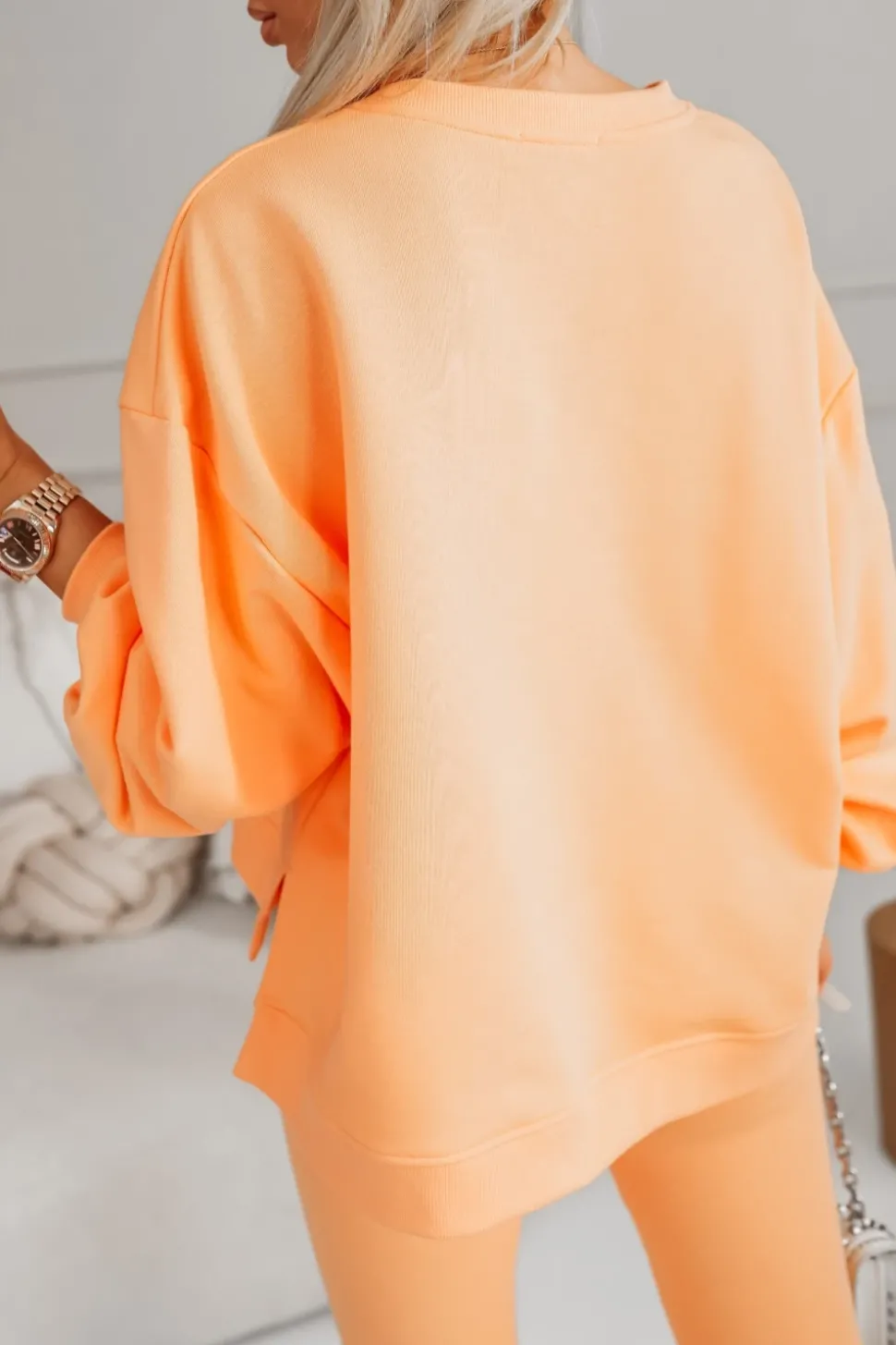 BLUZA BAWEŁNIANA MERRY OVERSIZE ASYMETRYCZNA Z ROZCIĘCIAMI PO BOKACH POMARAŃCZOWA