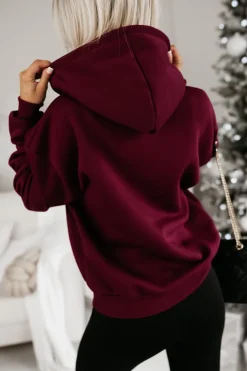 BLUZA BAWEŁNIANA OCIEPLANA Z KOTKIEM BURGUNDOWA