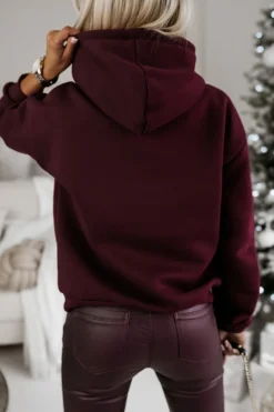 BLUZA BAWEŁNIANA OCIEPLANA Z MIKOŁAJEM BURGUNDOWA