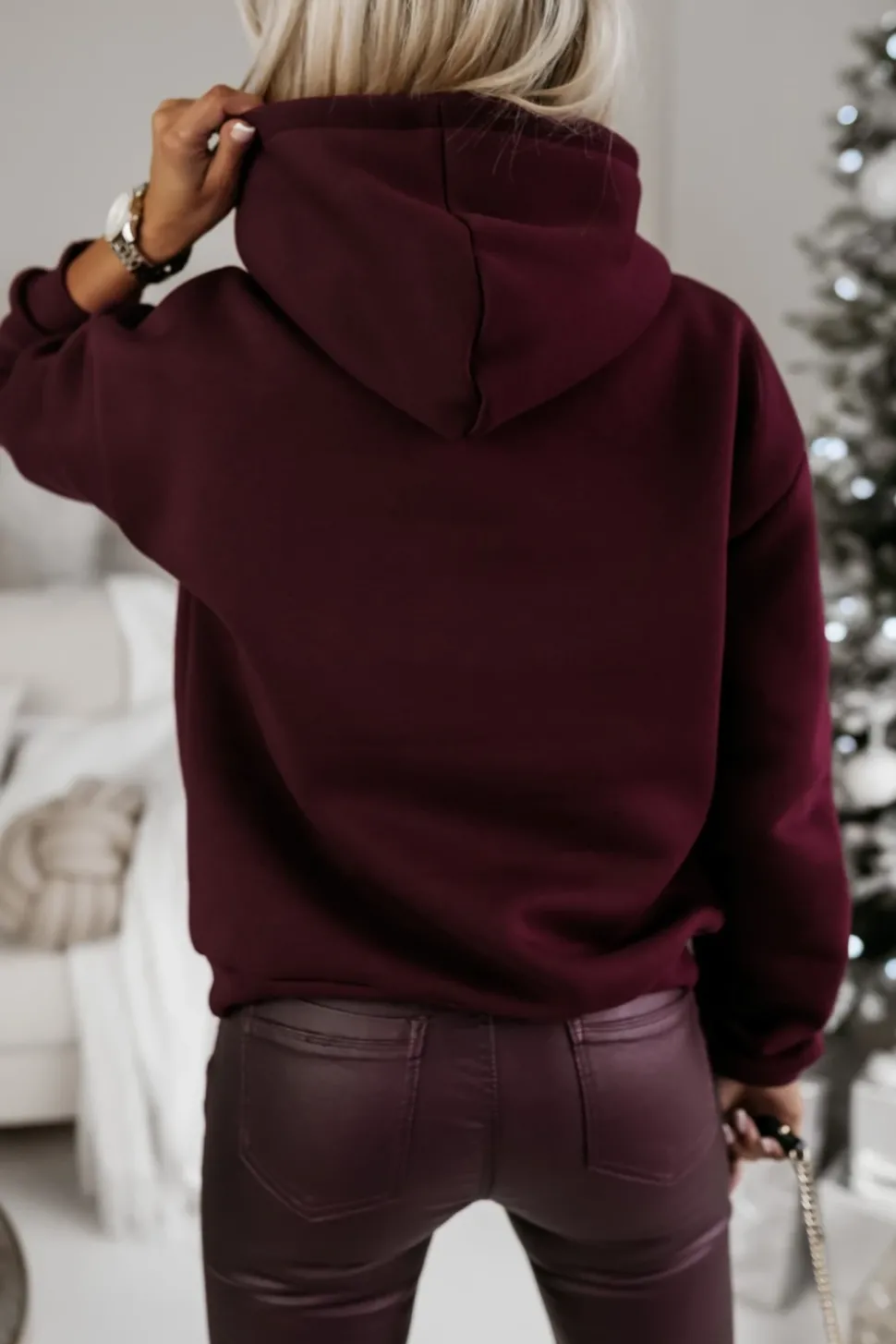 BLUZA BAWEŁNIANA OCIEPLANA Z MIKOŁAJEM BURGUNDOWA