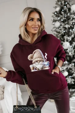 BLUZA BAWEŁNIANA OCIEPLANA Z MIKOŁAJEM BURGUNDOWA