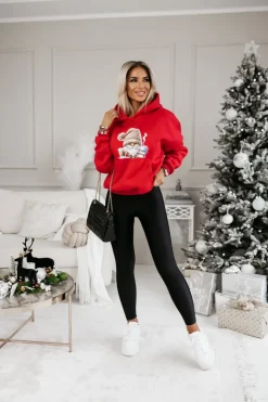 BLUZA BAWEŁNIANA OCIEPLANA Z MIKOŁAJEM CZERWONA