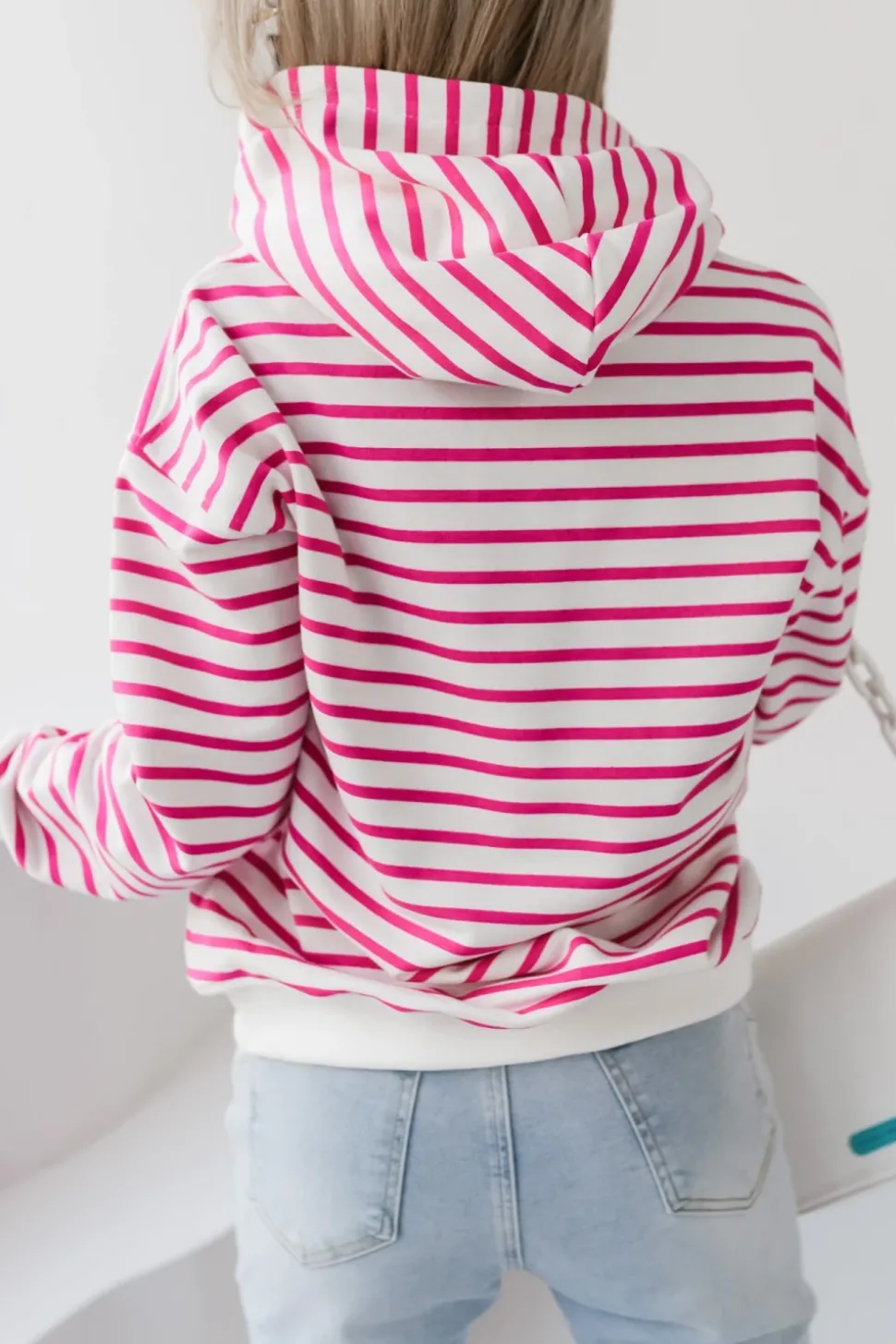 BLUZA BAWEŁNIANA RAPLH Z KAPTUREM W PASKI BIAŁO-RÓŻOWE