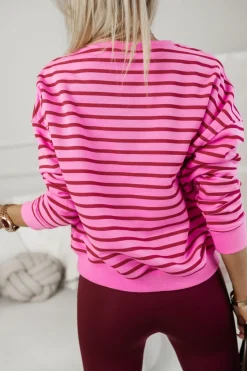 BLUZA BAWEŁNIANA TIAMO WYKOŃCZONA ŚCIĄGACZEM W PASKI CZERWONO-RÓŻOWE