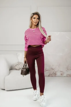 BLUZA BAWEŁNIANA TIAMO WYKOŃCZONA ŚCIĄGACZEM W PASKI CZERWONO-RÓŻOWE