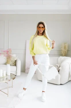 BLUZA BAWEŁNIANA TINY Z OZDOBNĄ BROSZKĄ ŻÓŁTA