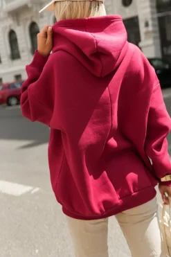 BLUZA BAWEŁNIANA Z KAPTUREM OCIEPLANA Z BARANKOWYM NAPISEM MON CHERI WIŚNIOWA