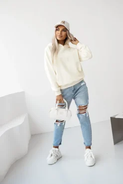 BLUZA BAWEŁNIANA Z MINIMALISTYCZNYM NAPISEM ECRU