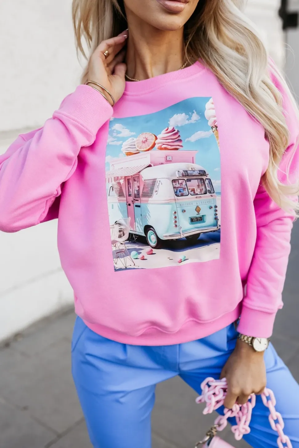 BLUZA BAWEŁNIANA Z NADRUKIEM VACATION RÓŻOWA