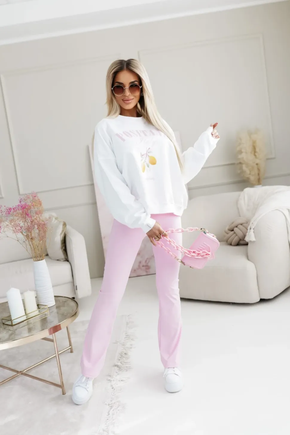 BLUZA BAWEŁNIANA Z NAPISEM POSITANO BIAŁA