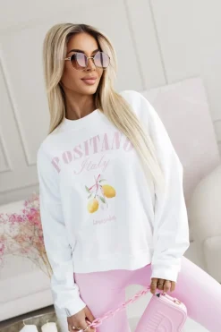 BLUZA BAWEŁNIANA Z NAPISEM POSITANO BIAŁA