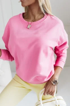 BLUZA BAWEŁNIANA Z OKRĄGŁYM DEKOLTEM Z NAPISEM STAYHERE ŁOSOSIOWA