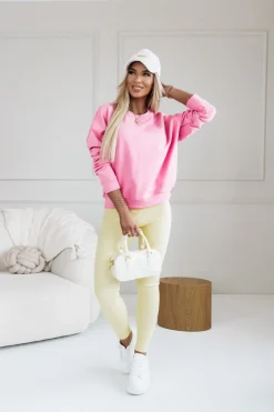 BLUZA BAWEŁNIANA Z OKRĄGŁYM DEKOLTEM Z NAPISEM STAYHERE ŁOSOSIOWA