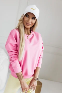 BLUZA BAWEŁNIANA Z OKRĄGŁYM DEKOLTEM Z NAPISEM STAYHERE ŁOSOSIOWA