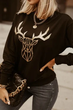 BLUZA BAWEŁNIANA ZŁOTY JELEŃ CZARNA