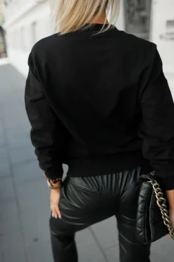 BLUZA BOMBERKA BAWEŁNIANA BASIC Z OZDOBNYMI NAPAMI CZARNA