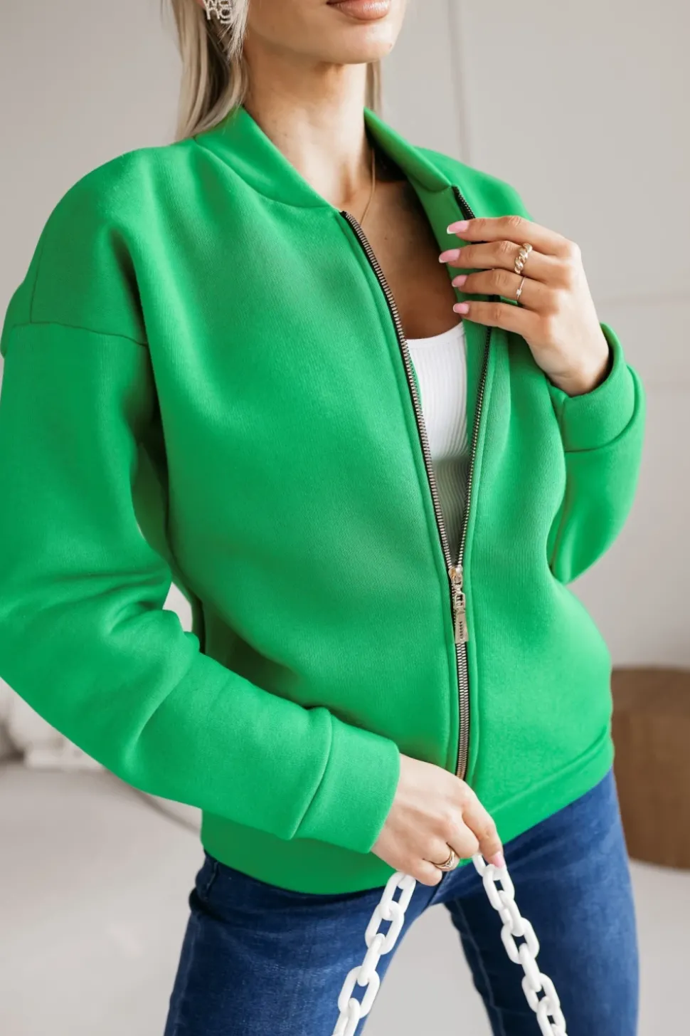 BLUZA BOMBERKA OCIEPLANA ZAPINANA NA SUWAK ZIELONA