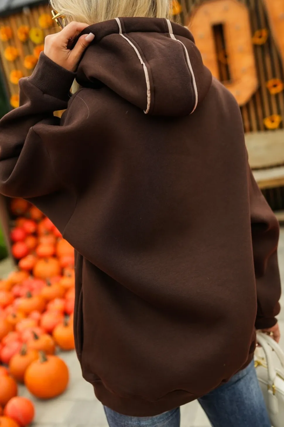 BLUZA DRESOWA BAWEŁNIANA KLOE Z KAPTUREM CZEKOLADOWA