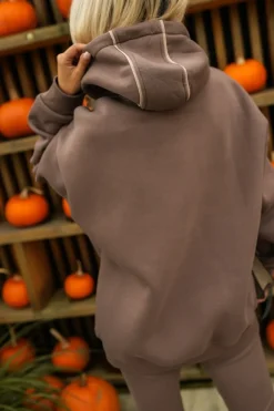 BLUZA DRESOWA BAWEŁNIANA KLOE Z KAPTUREM BRĄZOWA