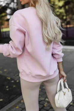 BLUZA DRESOWA BAWEŁNIANA Z NAPISEM LOVELY PUDROWY RÓŻ