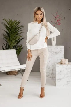 BLUZA DRESOWA BAWEŁNIANA Z KAPTUREM ECRU