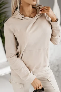 BLUZA DRESOWA BAWEŁNIANA Z KAPTUREM BEŻOWA