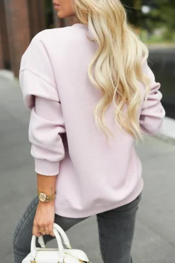 BLUZA DRESOWA BAWEŁNIANA Z MINIMALISTYCZNYM NAPISEM PUDROWY RÓŻ