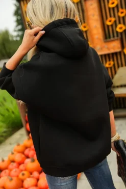 BLUZA DRESOWA OCIEPLANA Z KAPTUREM ZE ZŁOTĄ APLIKACJĄ MICKY CZARNA