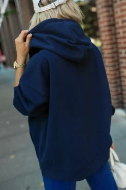 BLUZA DRESOWA SMILE ZAPINANA NA SUWAK Z KAPTUREM GRANATOWA