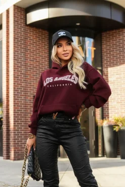 BLUZA DRESOWA Z KAPTUREM LOS ANGELES CALIFORNIA BURGUNDOWA