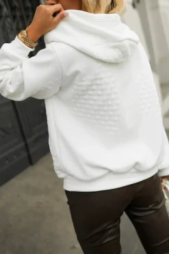 BLUZA DRESOWA Z KAPTUREM Z GRUBSZEJ TEKSTURY ECRU