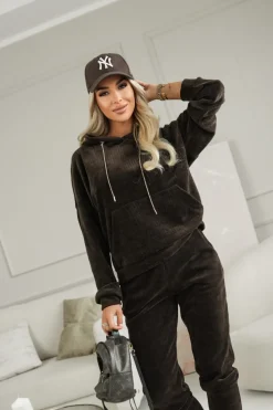 BLUZA DRESOWA Z KAPTUREM TIAGO Z WARKOCZOWYM SPLOTEM CZEKOLADOWA