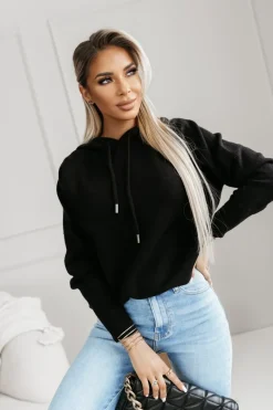 BLUZA SWETERKOWA CHARLIE Z KAPTUREM CZARNA