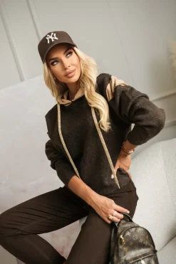 BLUZA SWETERKOWA SARA Z KAPTUREM CZEKOLADOWA