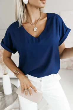 BLUZKA AMORE Z DEKOLTEM W SEREK GRANATOWA