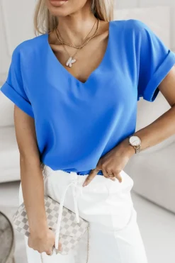 BLUZKA AMORE Z DEKOLTEM W SEREK NIEBIESKA