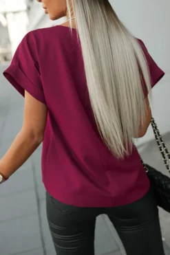 BLUZKA AMORE Z DEKOLTEM W SEREK BURGUNDOWA