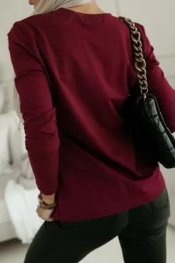 BLUZKA BASIC LONG Z PANTERKOWYM NADRUKIEM VIBE BURGUNDOWA