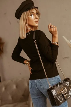 BLUZKA BASIC V DEKOLT CZARNA